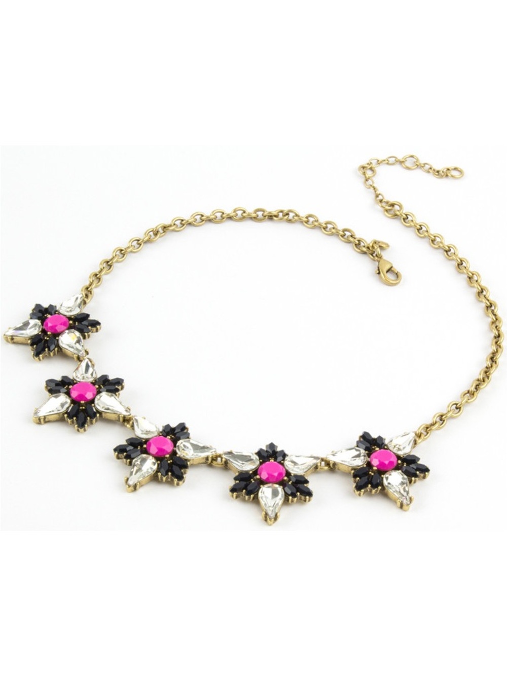 J. Crew | Gold Tone Flower gemstone Cluster Statement Necklace
